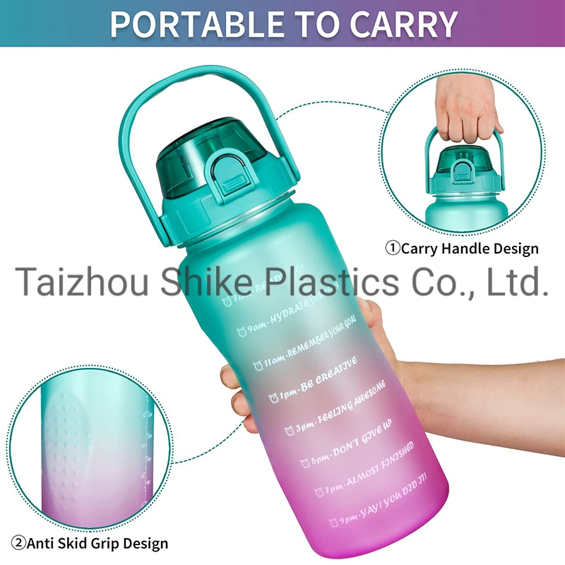 Leakproof Tritan BPA Free 2L Fitness Outdoor Sports Water Jug with Time Marker Large Plastic Motivational Water Bottle