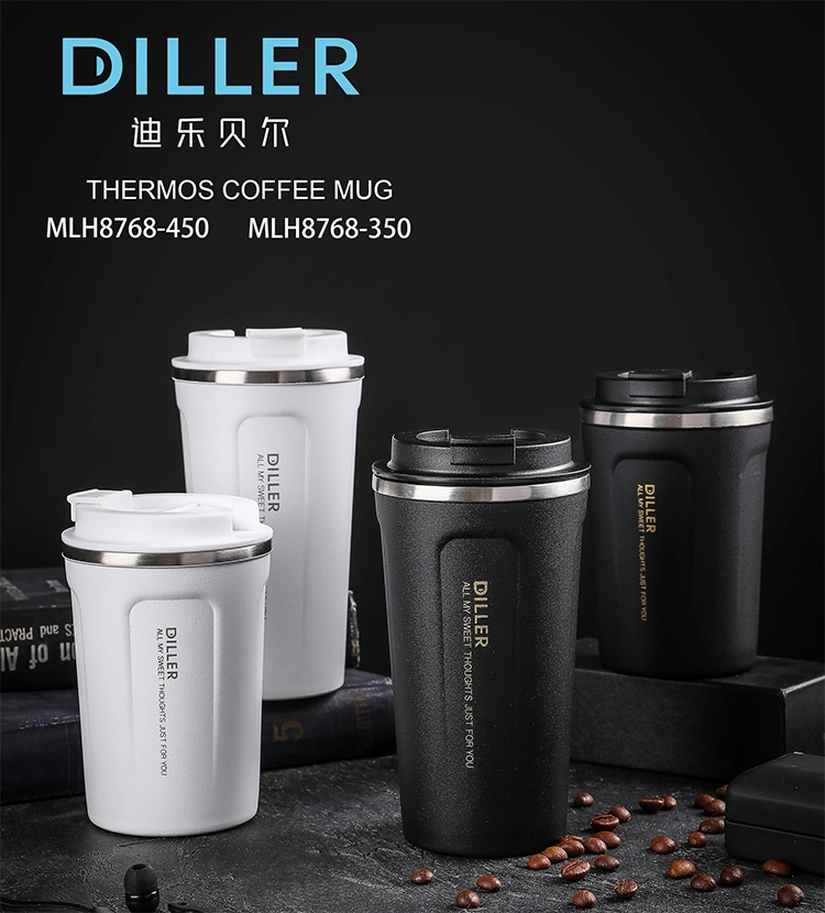 304 Stainless Steel, PP, Silicone Coffee Travel Mug Thermo Cup