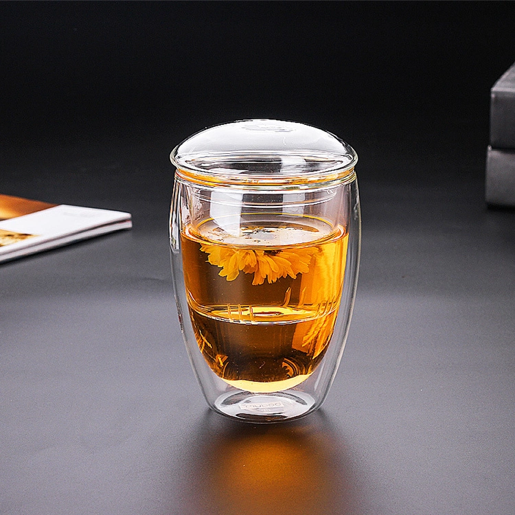 Customized Logo Tea Cup Insulated Coffee Double Wall Glass Mug