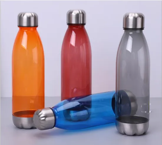 BPA Free Plastic 500/650ml/700ml Sport Bottle Tritan Water Bottle Cola Shape Bottle with Stainless Steel Bottom 