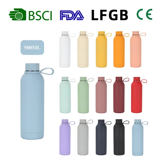 350ml 500ml 750ml 1000ml Cola Shape Water Bottle Sport Small Mouth 18/8 Stainless Steel Rubber Coated Water Bottle 