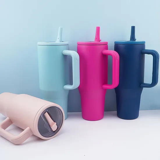 40oz Stainless Steel Coffee Cup Travel Mug Water Bottle Insulated Vacuum Tumbler with Handle and Straw 