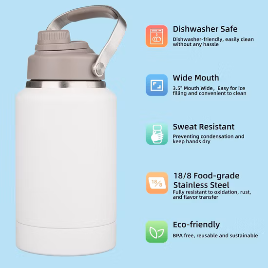 BPA Free 2.2L 3.78L Half Gallon Big Sports Gym Water Bottle Jug with Sleeve with Straw & Time Marker