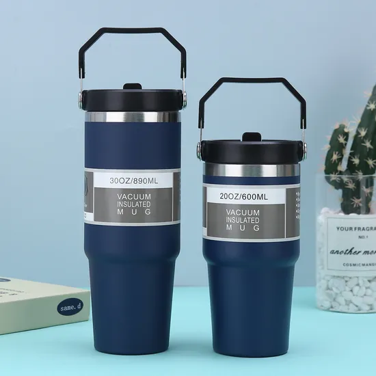 Thermos Cup 304 Stainless Steel Sealed Straw Mugs Portable Outdoor Travel Car Sports Fitness Vacuum Flask with Handle 