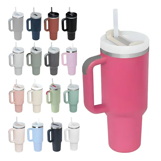 Insulated Tumbler Stainless Steel Mug Double Wall Vacuum Coffee Travel Cup Water Bottle Thermos Tumbler with Handle Lid Straw Handle 