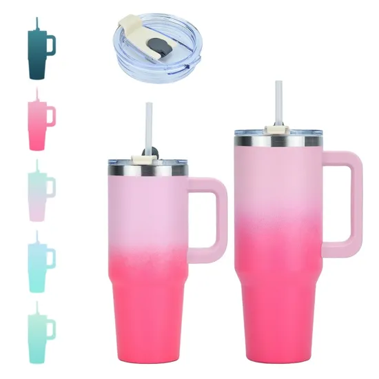 30oz 40oz Stainless Steel Travel Coffee Cup Tumbler Lid Flip Straw Insulated Handgrip 