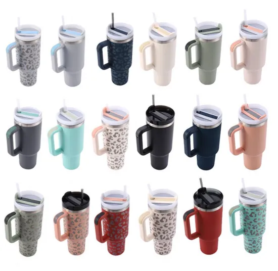 Tumbler with Handle 40 Oz Travel Mug Straw Covers Cup with Lid Insulated Stainless Steel Water Iced Tea Coffee Gift 