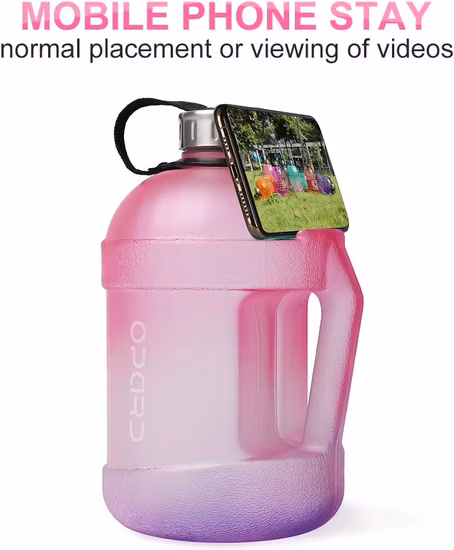 1/2 Gallon Bottle Transparent 2.2L Water Jug with Handle and Mobile Phone Holder for Gym and Sports Big Water Bottle BPA Free