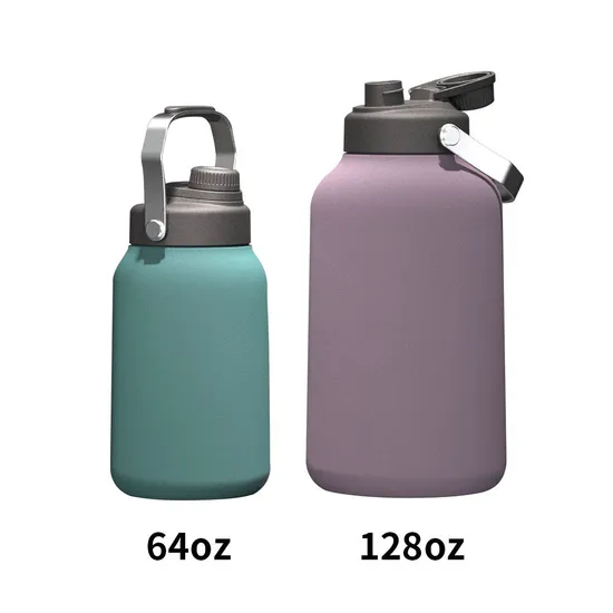 64oz Insulated Sports Water Bottles, Half Gallon Water Jugs with Metal Handle, BPA Free Spout Lid & Detachable Bowl 