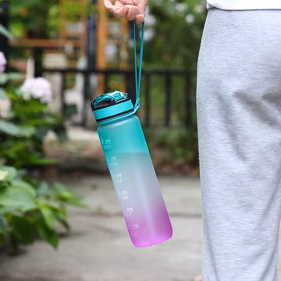 Leakproof Tritan BPA Free 1L Fitness Outdoor Sports Water Jug with Time Marker Large Plastic Motivational Water Bottle